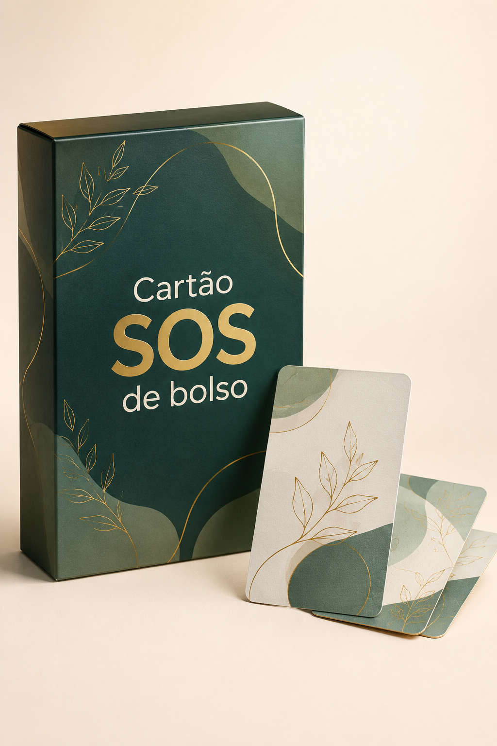 Caixa do Cartão SOS de bolso com cartões ao lado